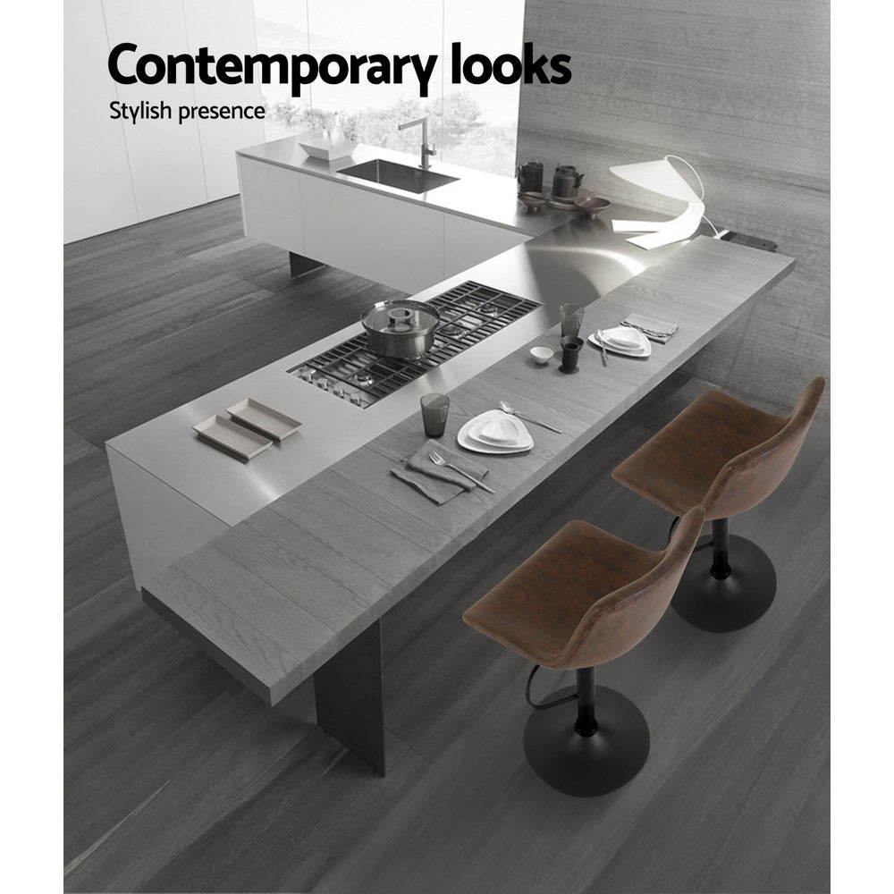 Artiss 2x Bar Stools Vintage Swivel Gas Lift Brown