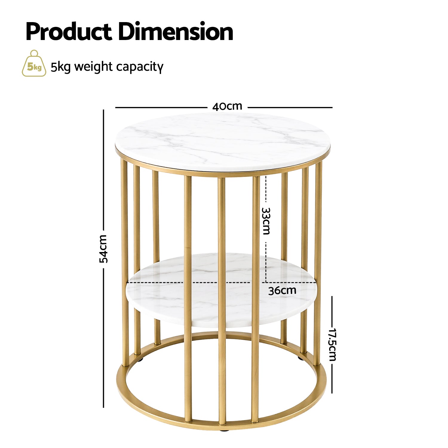 Artiss Coffee Table 2-Tier Round Marble Effect White&Gold