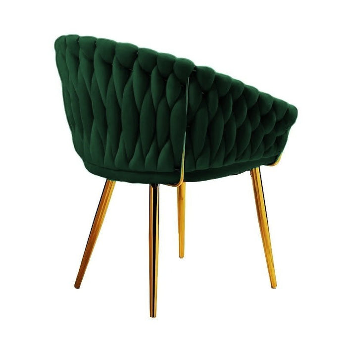 SERENITà Emerald Green Modern Velvet Dining Chairs, Upholstered Living Room Chair with Woven Back and Golden Metal Legs, Mid-Century Accent Set of 2(GREEN)