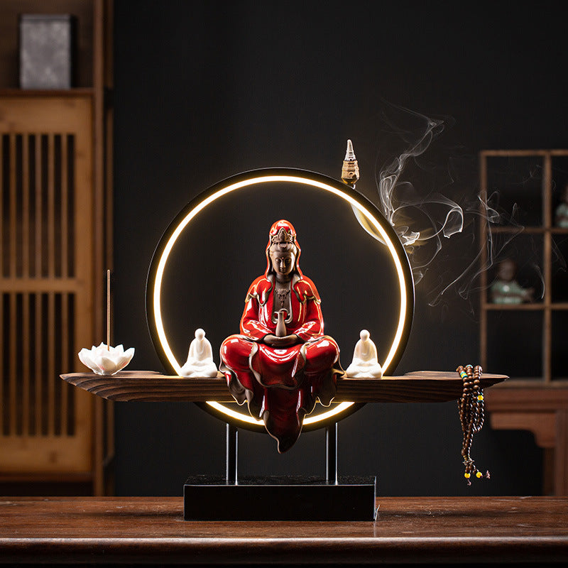 Zen Avalokitesvara Buddha Ceramic Lamp Ring Ornaments Home Decoration Arts And Crafts