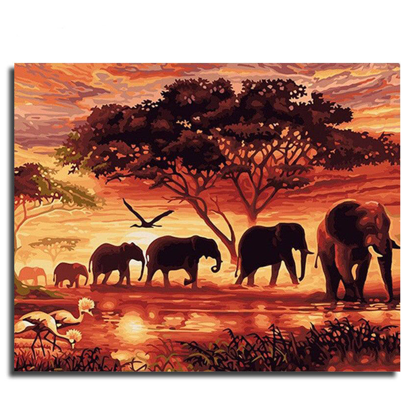 Canvas Painting Wall-Art Landscape By Numbers Elephants Home-Decor RUOPOTY Unique Modern