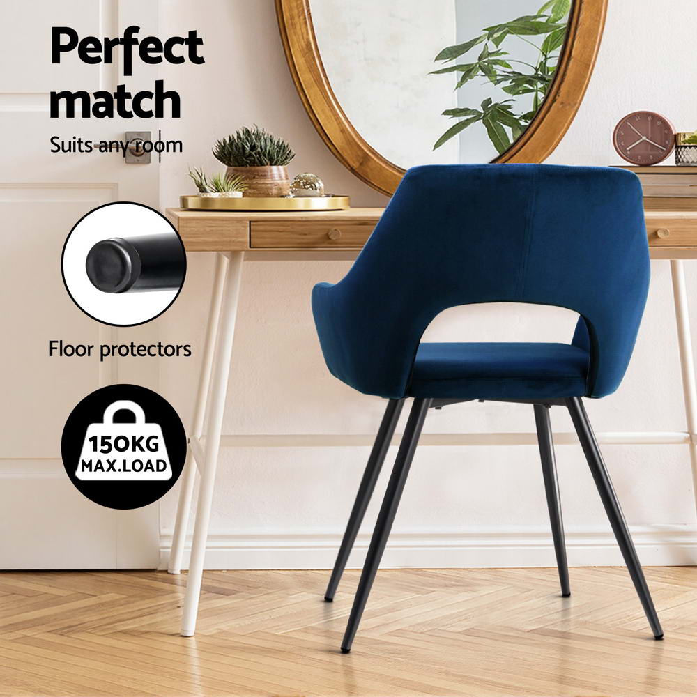 Artiss Dining Chairs Set of 4 Velvet Hollow Armchair Blue