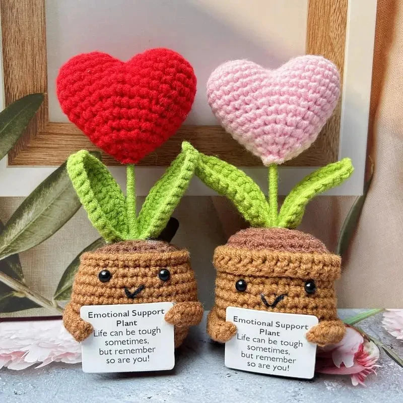 Positive Energy Heart Flower Hand-Woven Dolls - Home Room Decor Hug Pocket Knitting Doll, Positive Card Desktop Ornament Gifts