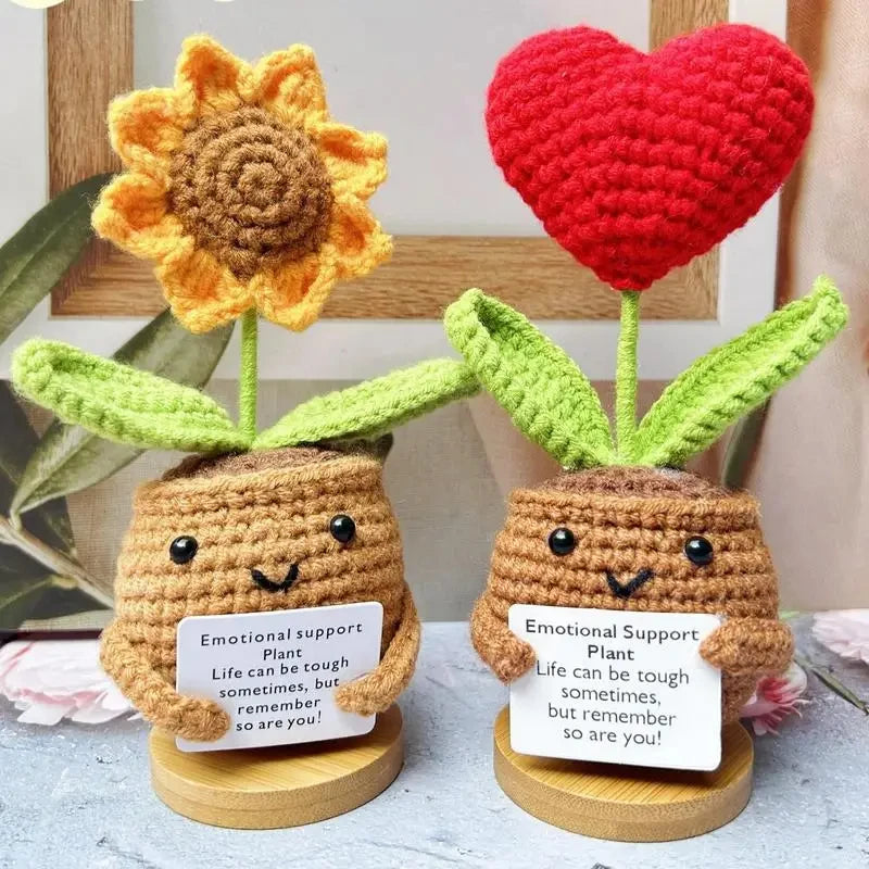 Positive Energy Heart Flower Hand-Woven Dolls - Home Room Decor Hug Pocket Knitting Doll, Positive Card Desktop Ornament Gifts