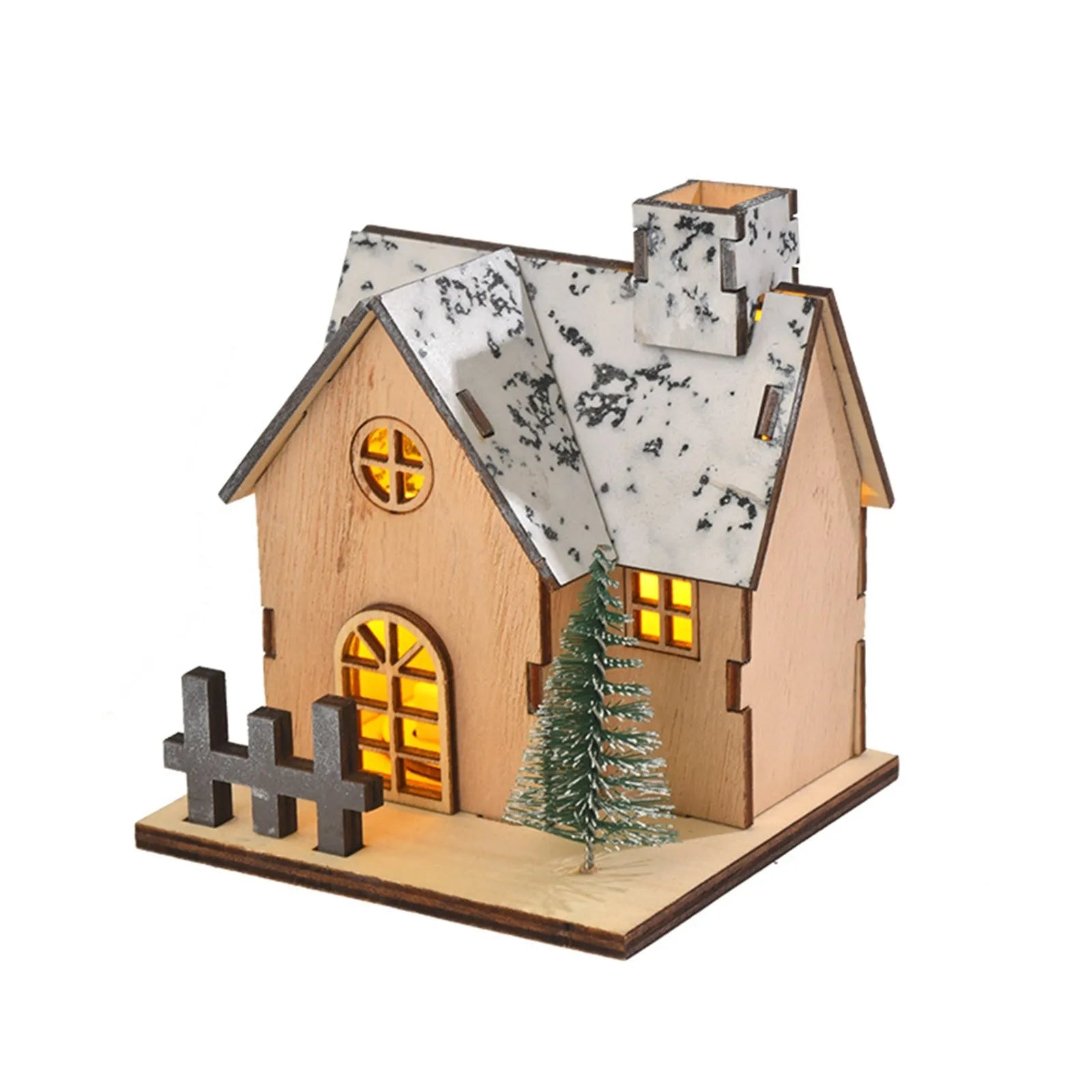 Glowing Christmas Cabin House with LED Lights - Christmas Story Village Houses Festival Ornament, Atmosphere Decor Props