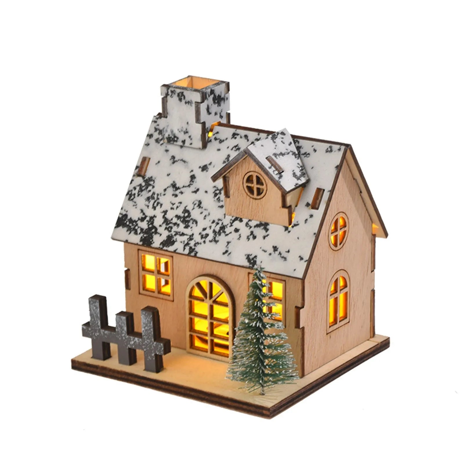 Glowing Christmas Cabin House with LED Lights - Christmas Story Village Houses Festival Ornament, Atmosphere Decor Props