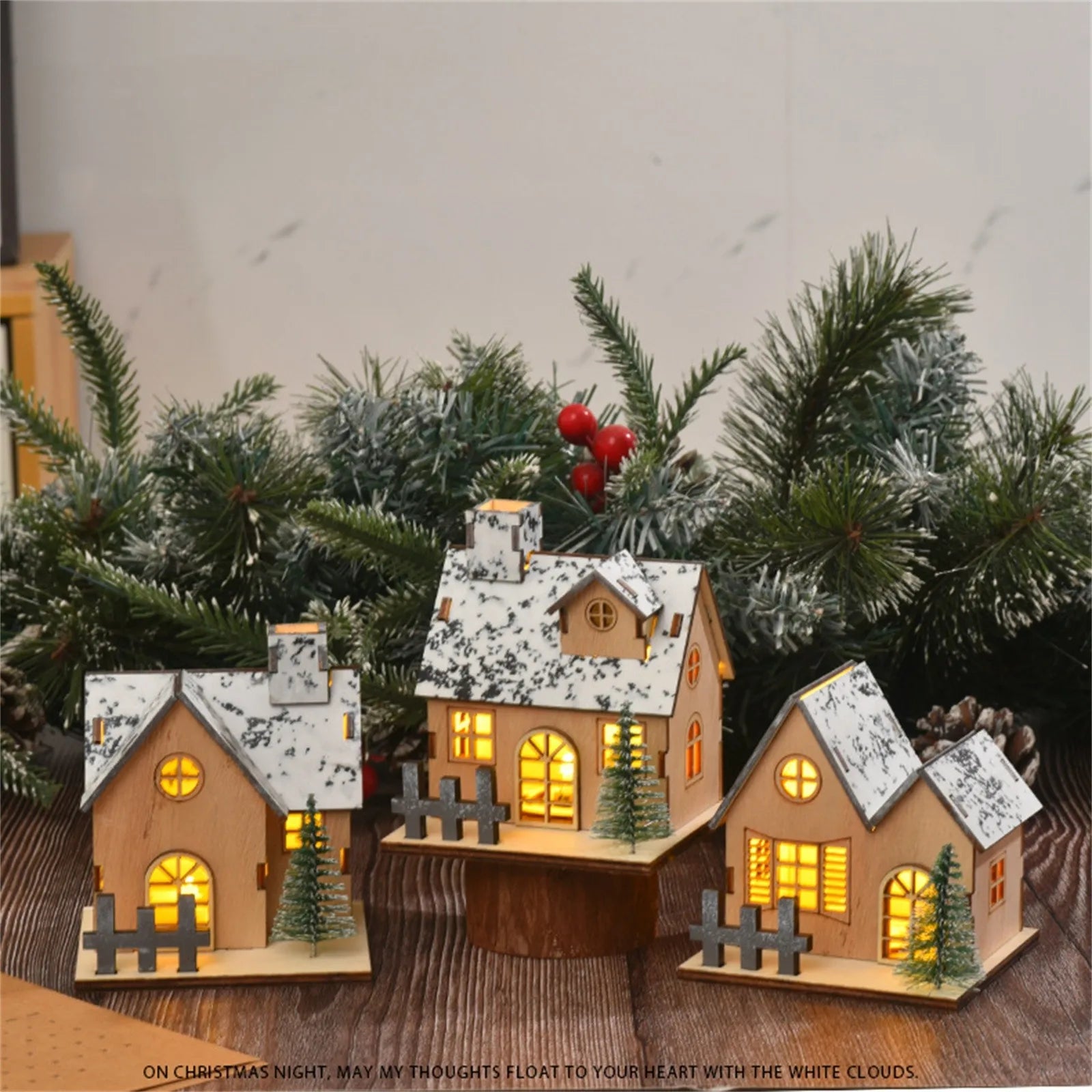 Glowing Christmas Cabin House with LED Lights - Christmas Story Village Houses Festival Ornament, Atmosphere Decor Props