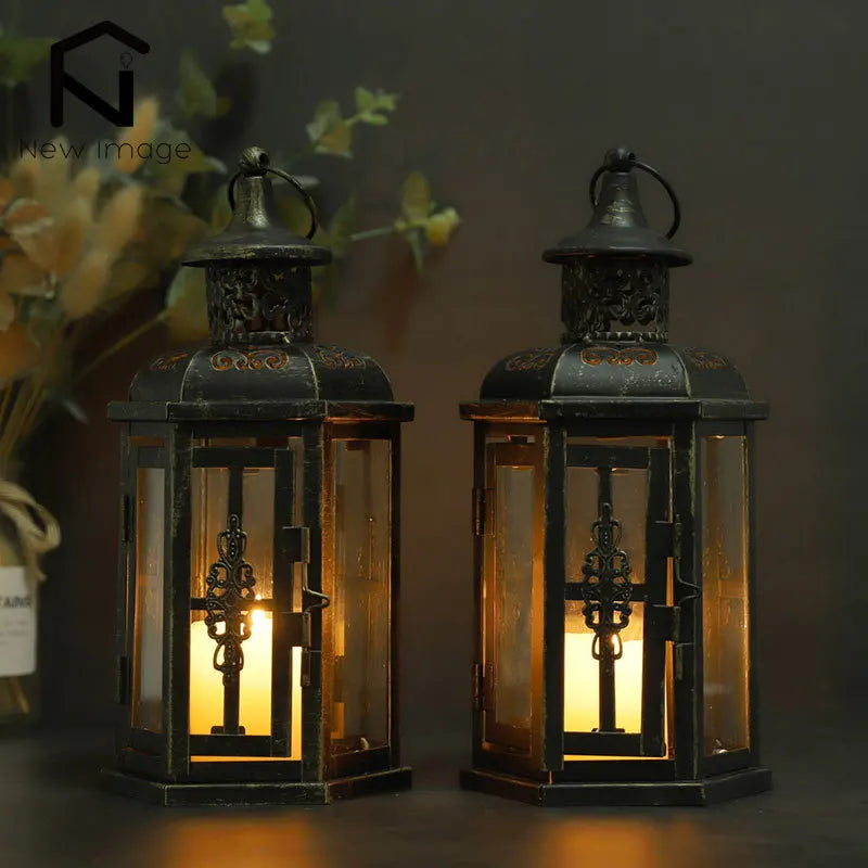 Vintage Nordic Candle Holder Lanterns - Aesthetic Hanging Lantern Iron Lantern Black Home Decor Wedding Room Decoration