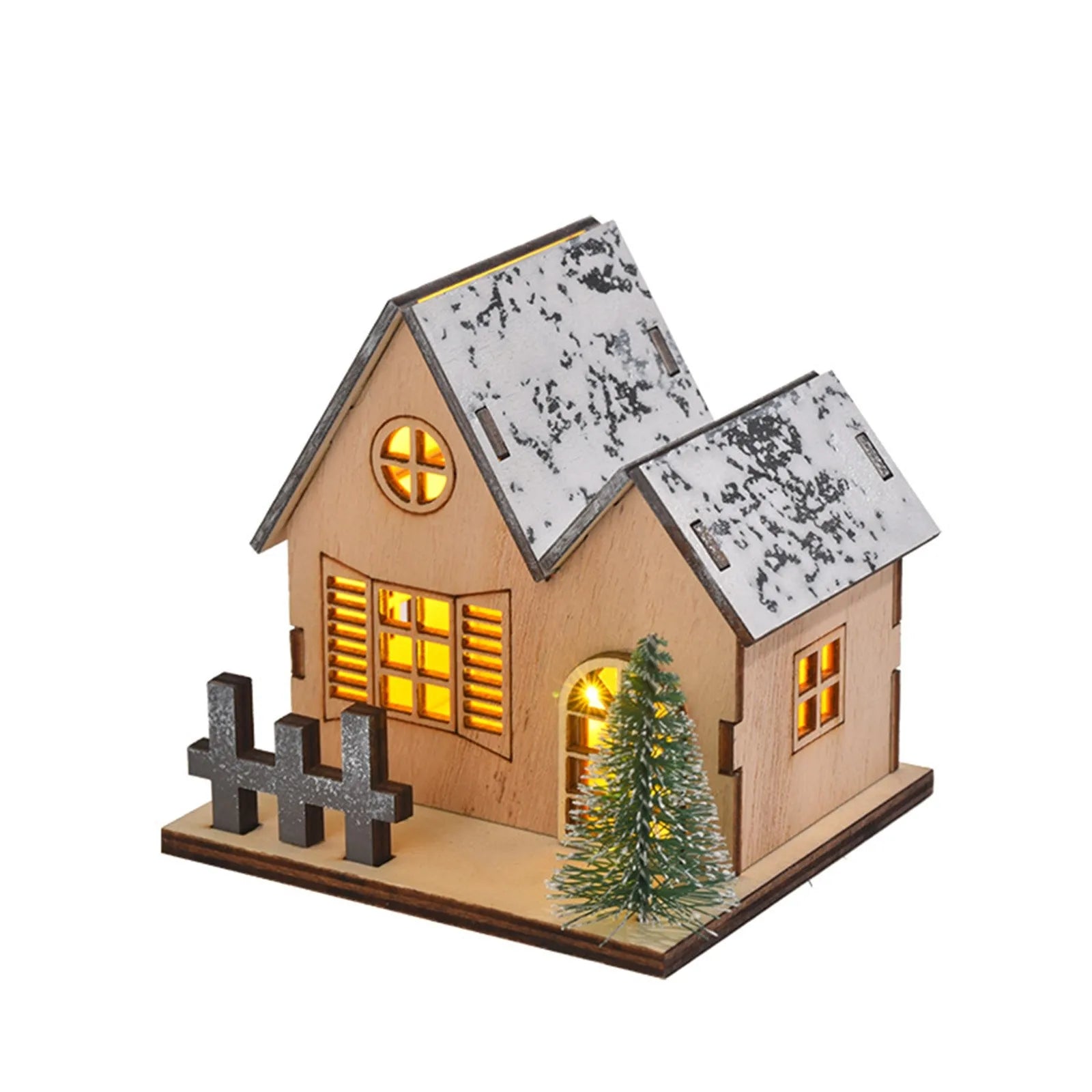 Glowing Christmas Cabin House with LED Lights - Christmas Story Village Houses Festival Ornament, Atmosphere Decor Props