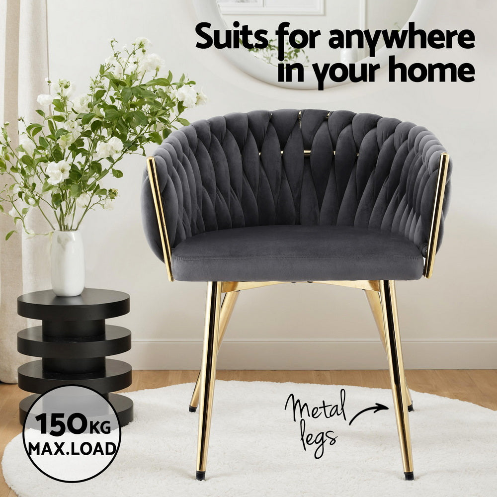 Artiss 1x Dining Chair Armchair Cafe Kitchen Lounge Chairs Velvet Weaving Grey