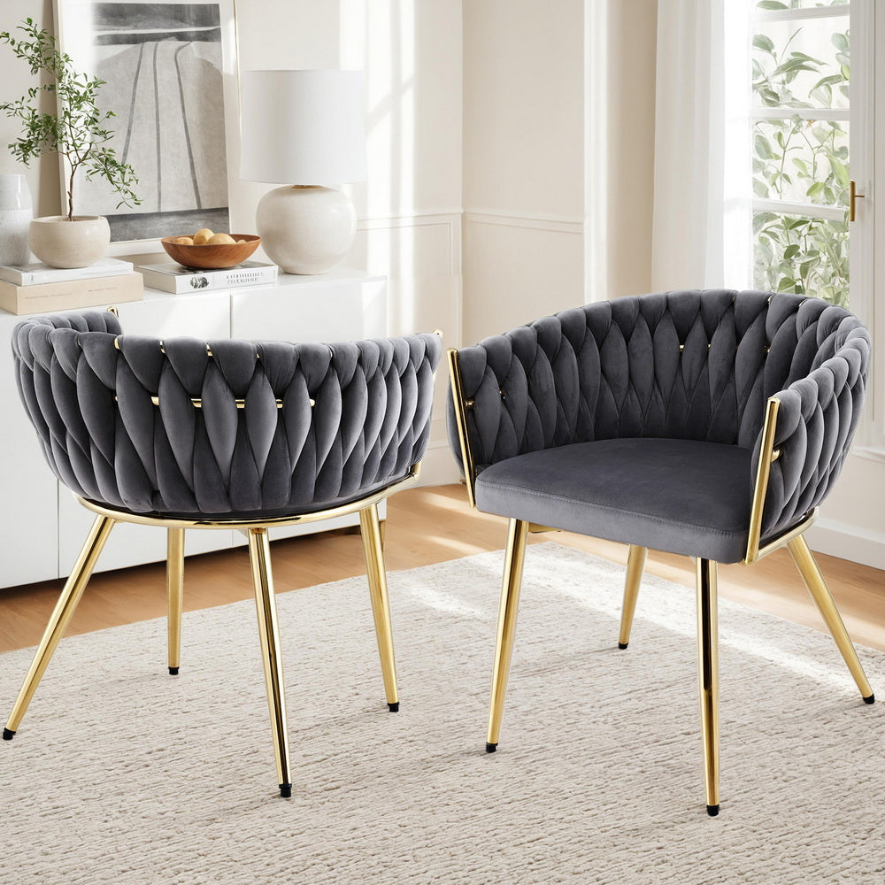 1 Set of 2 Artiss Dining Chairs Velvet Armchair Grey