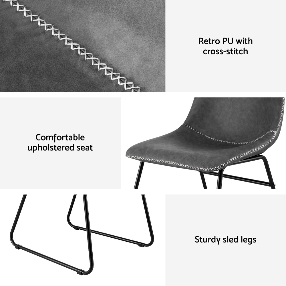 Artiss 2x Dining Chairs Retro PU Leather Kitchen Lounge Cafe Accent Chair Grey