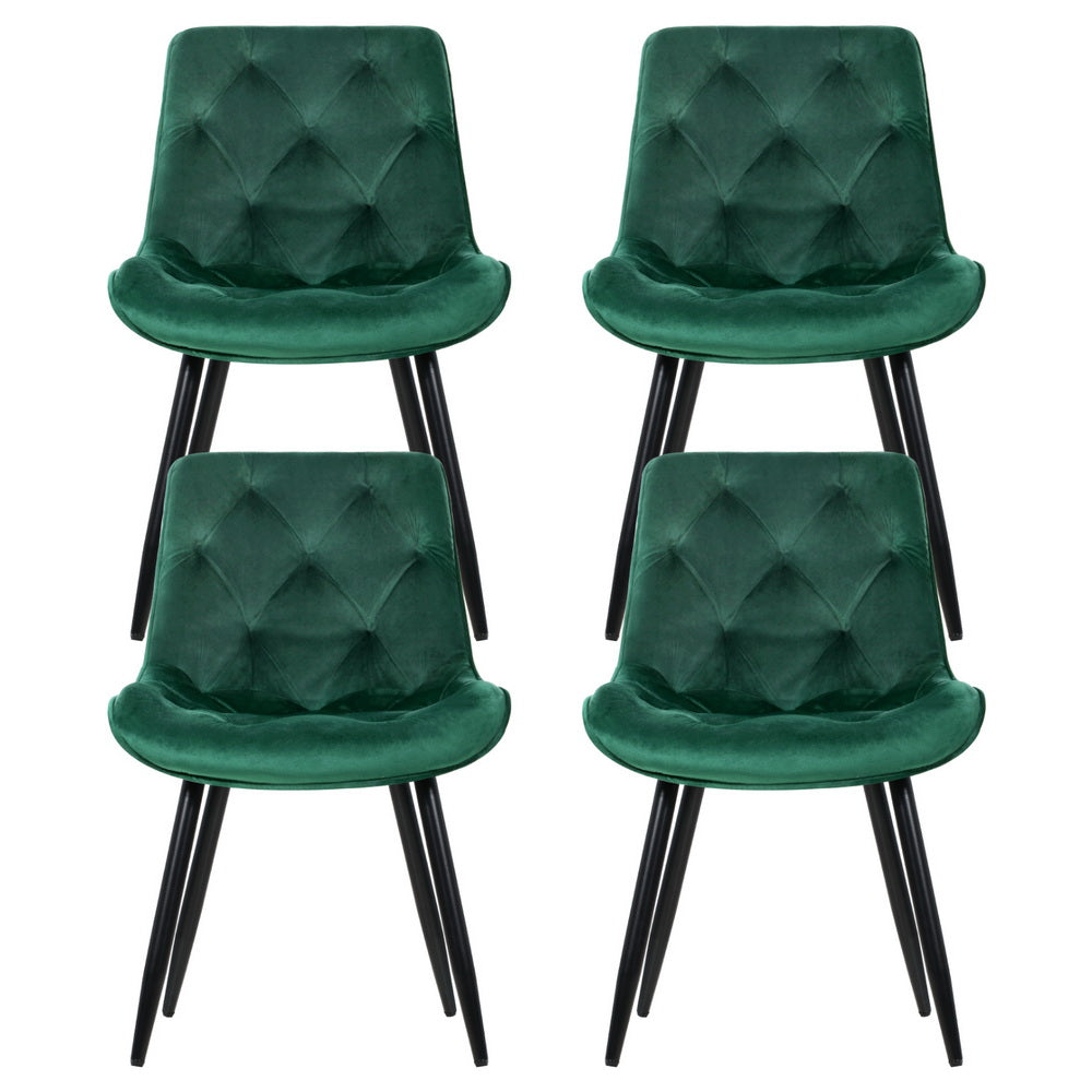 Artiss Dining Chairs Set of 4 Velvet Diamond Tufted Green