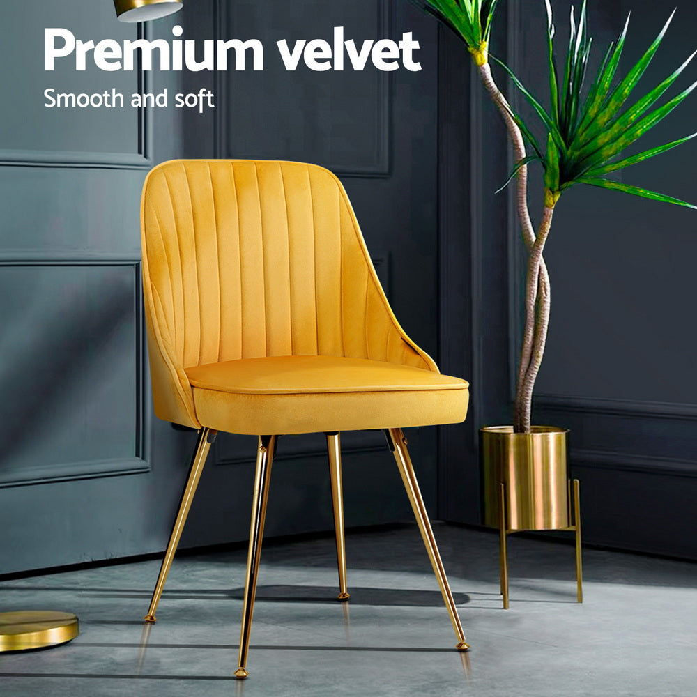 Artiss Dining Chairs Set of 4 Velvet Channel Tufted Yellow