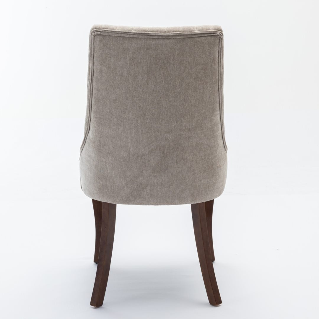 2x Fabric Channel Tufted Dining Chairs with Curved Wood Legs -Beige