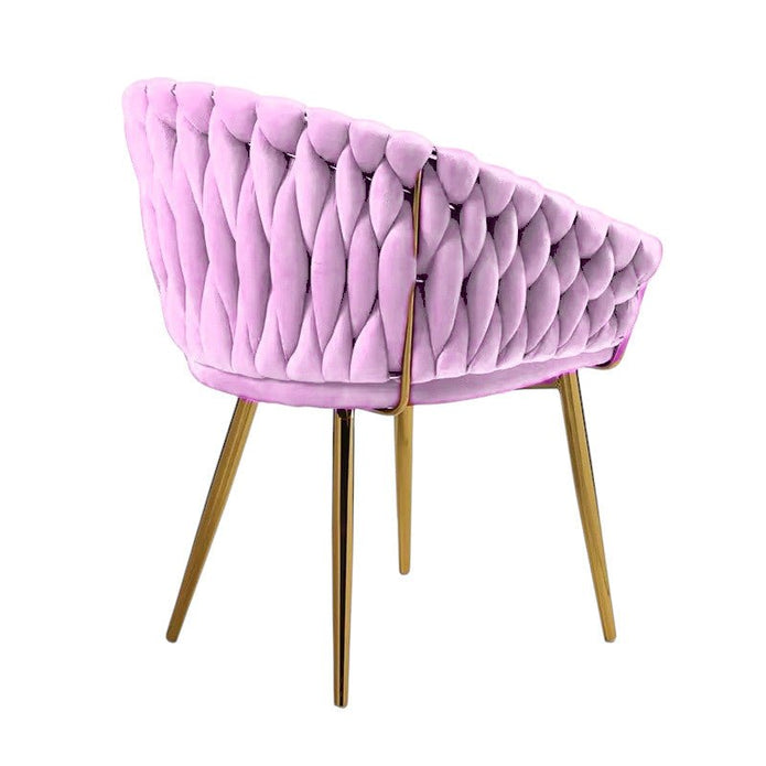 SERENITà Pink Modern Velvet Dining Chairs, Upholstered Living Room Chair with Woven Back and Golden Metal Legs, Mid-Century Accent Set of 2(Pink)