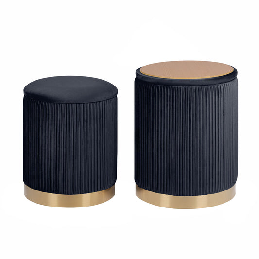2X Side Table Storage Ottoman - Velvet Stool MIRA Black