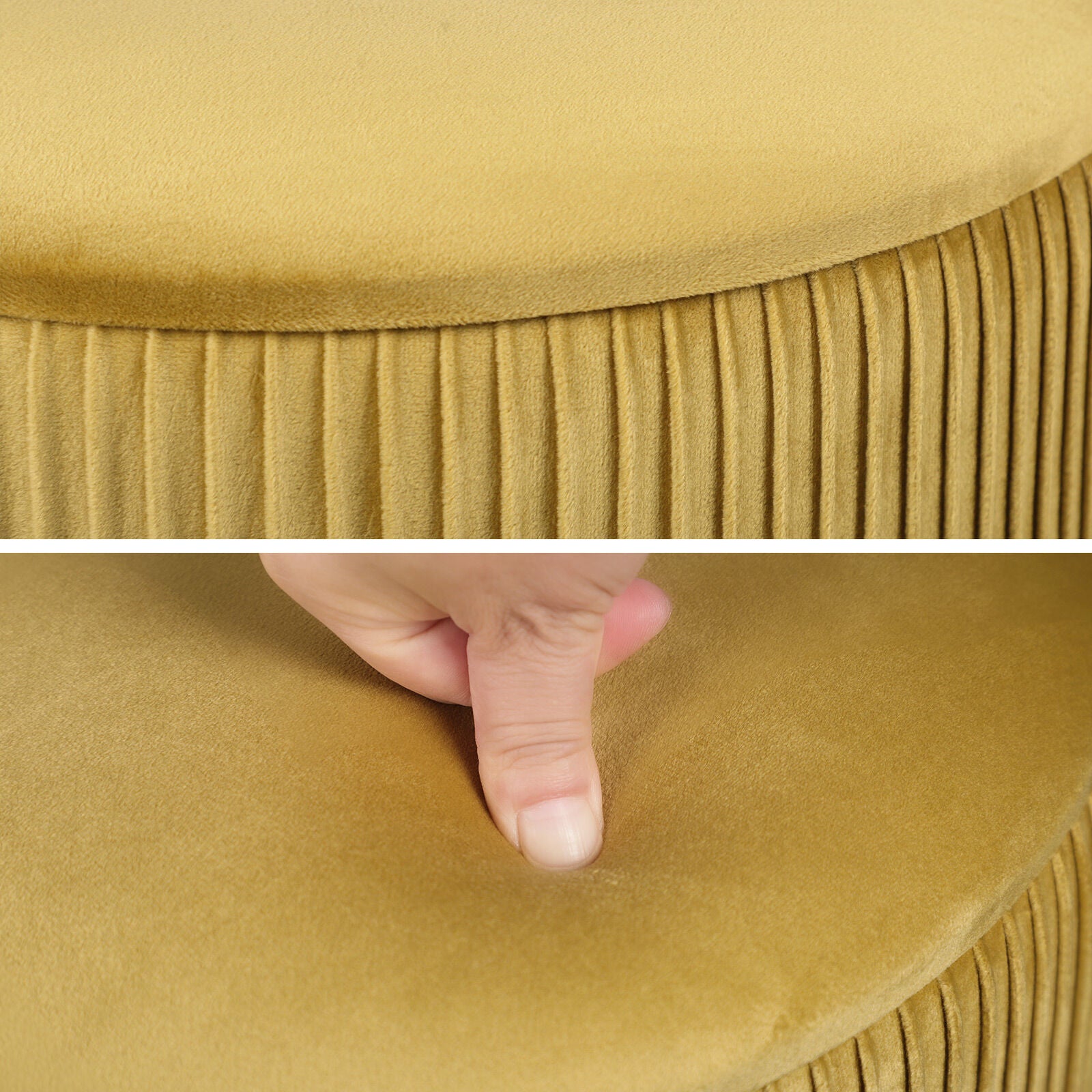 2X Side Table Storage Ottoman - Velvet Stool MIRA Mustard