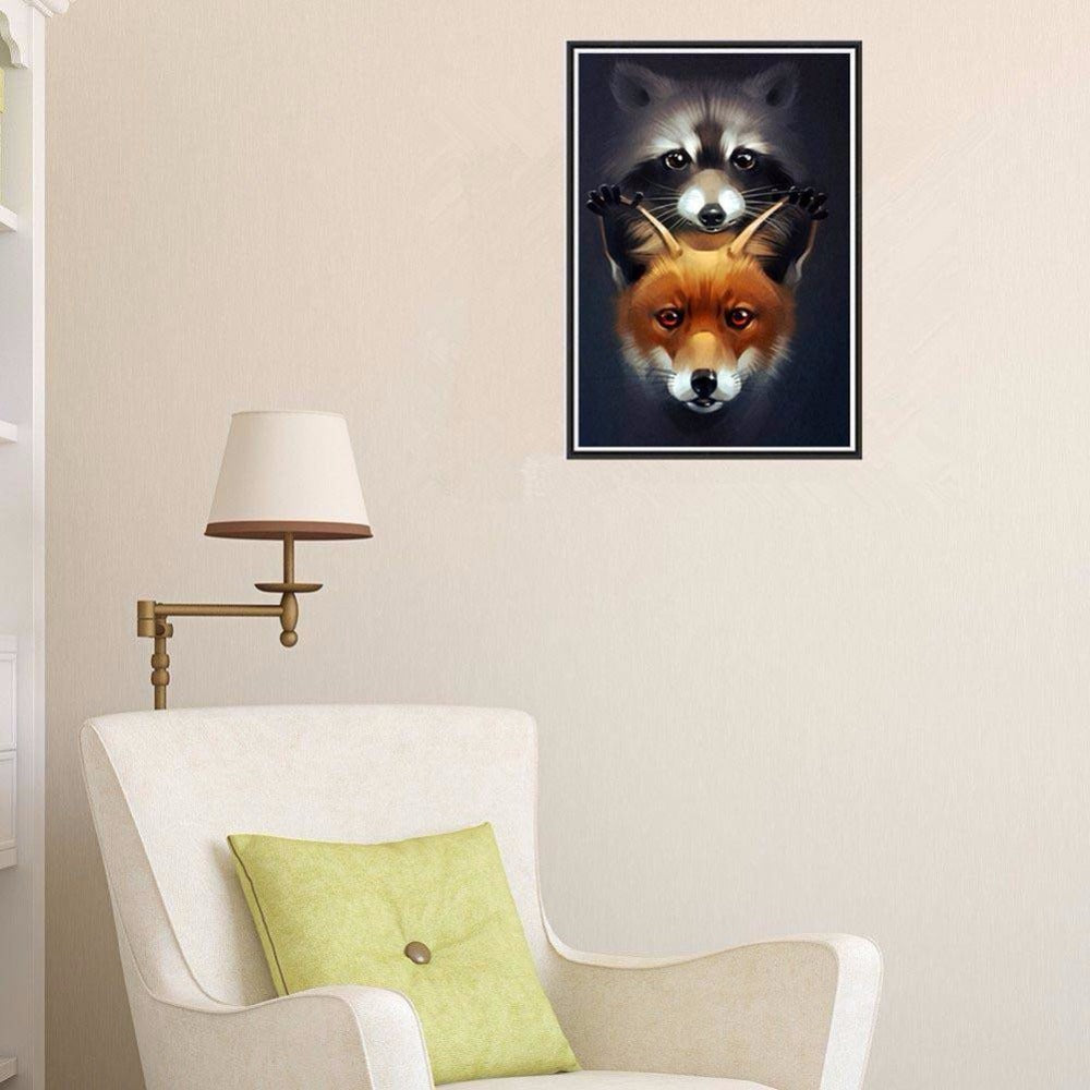5D Diamond Painting Of Raccoon And Fox